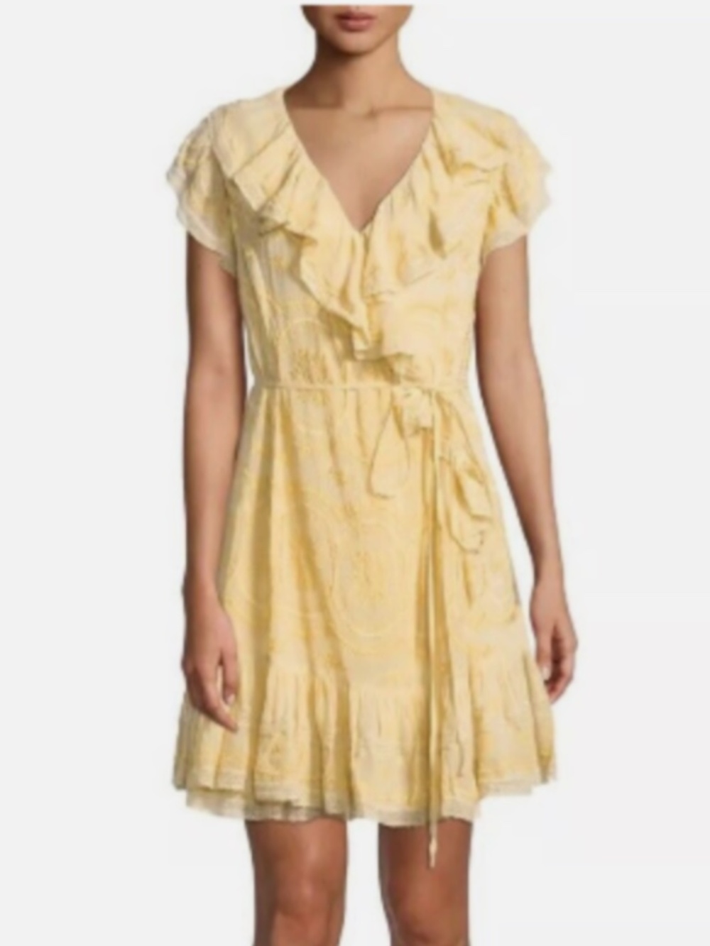 Needle & Thread Anglaise Georgette Yellow Wrap Frilly Dress Size 4 (MSRP $506)